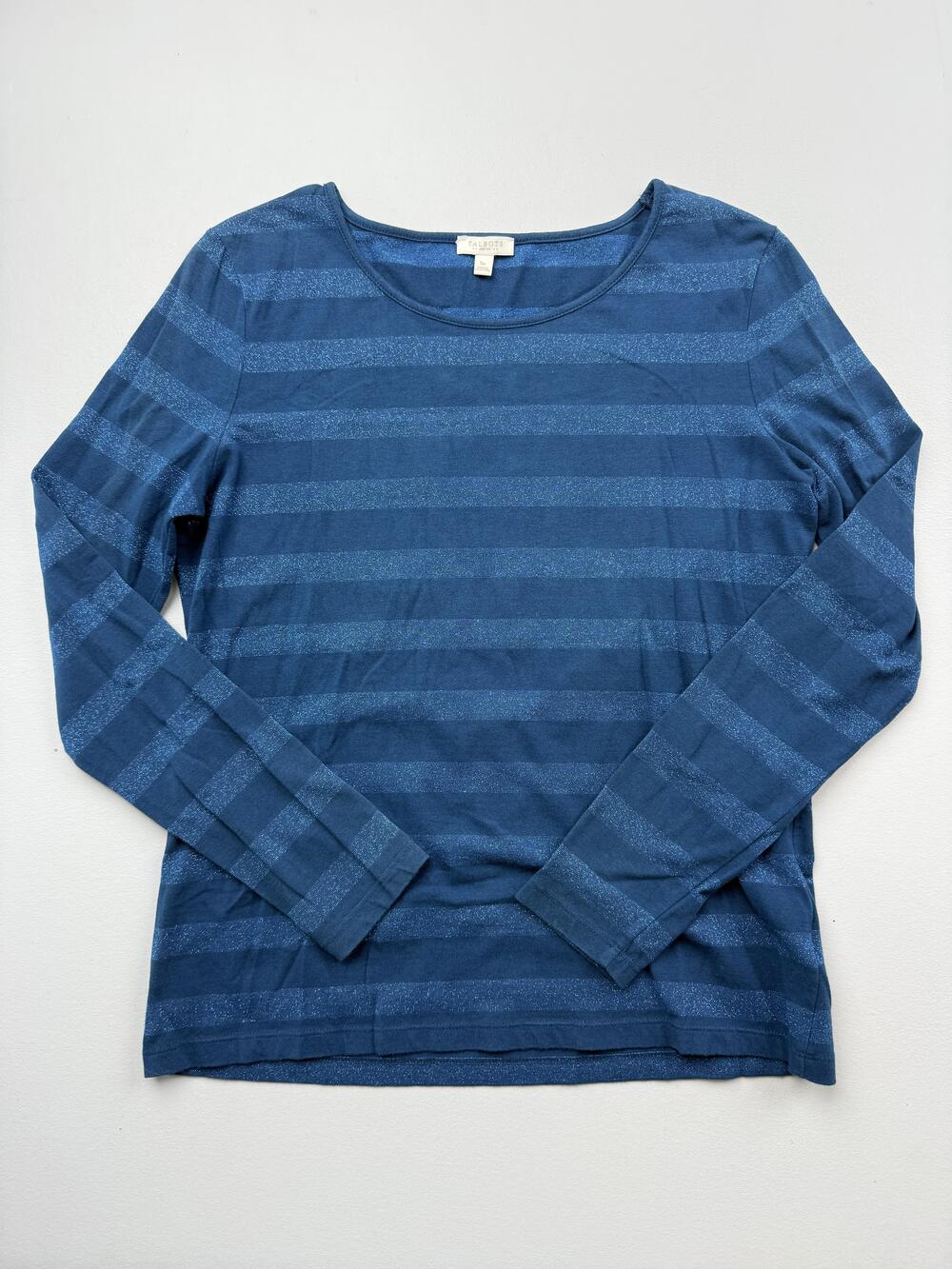 Talbots Shirt Womens SP Petite Blue Stripe Scoop Neck Long Sleeve Glitter Top